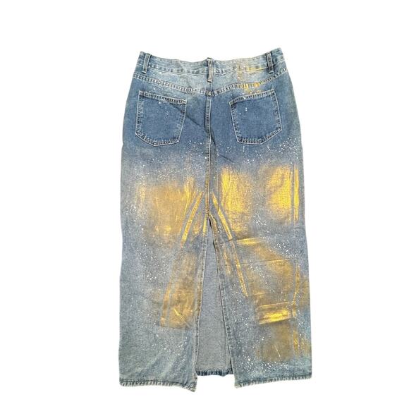 Xplusware Gold Metallic Denim Maxi Skirt – Size Large - Picture 2 of 12